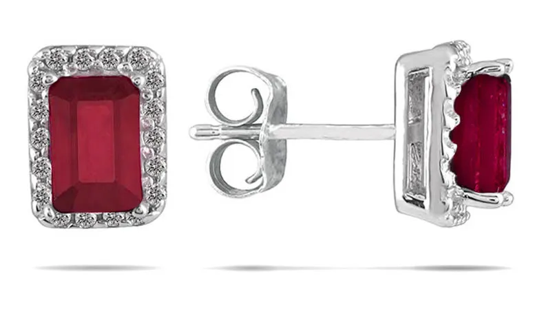 1 1/4 Carat Ruby And Diamond Earrings In 14K White Gold