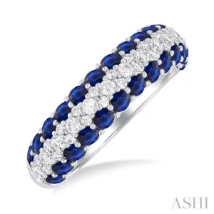 1/2 Ctw Round Cut Diamond Center and 2.4MM Sapphire Border Precious Band in 14K White Gold