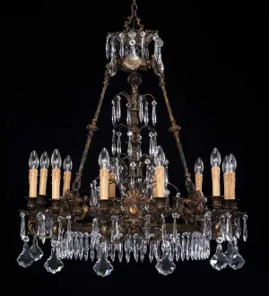 12 Light Bohemian Crystal And Brass Chandelier