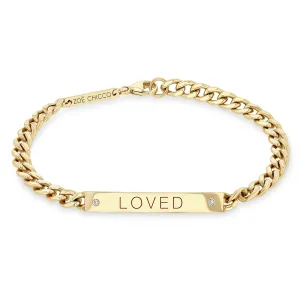 14k Medium Curb Chain Personalized ID Bracelet with 2 Diamonds