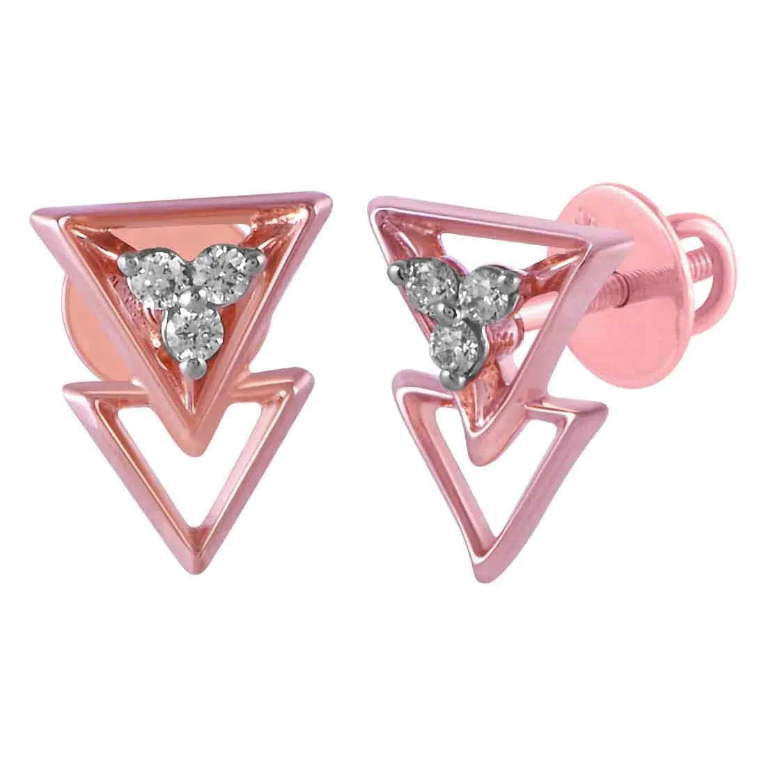 14KT (585) Rose Gold & Diamond Inverted triangle Stud Earrings