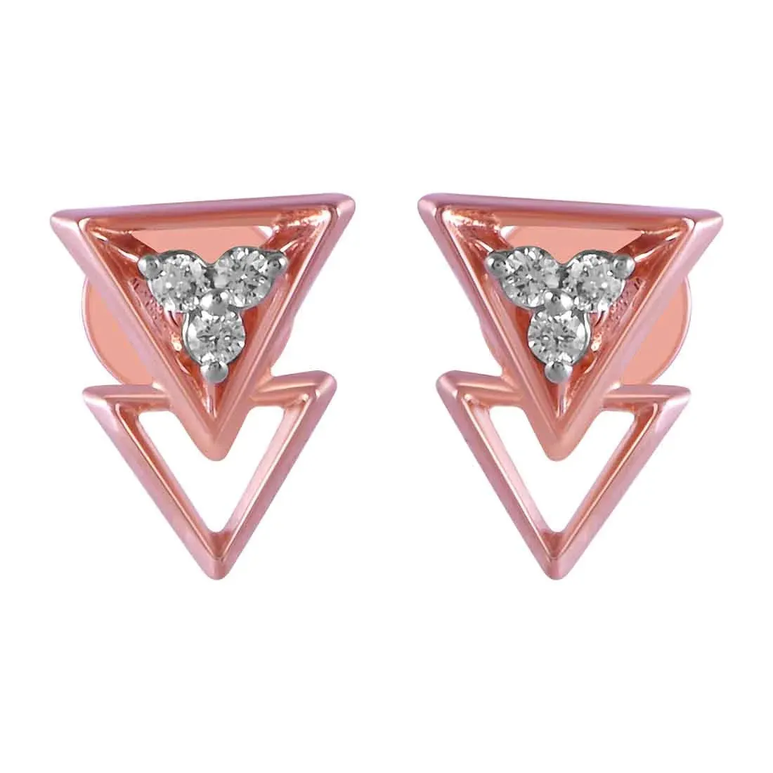 14KT (585) Rose Gold & Diamond Inverted triangle Stud Earrings