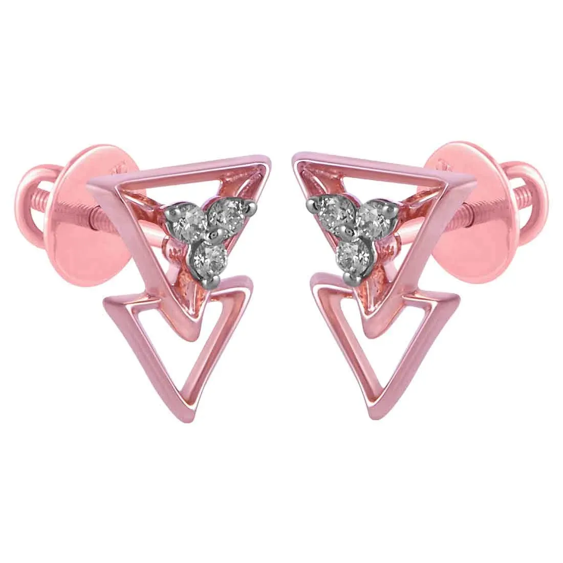 14KT (585) Rose Gold & Diamond Inverted triangle Stud Earrings