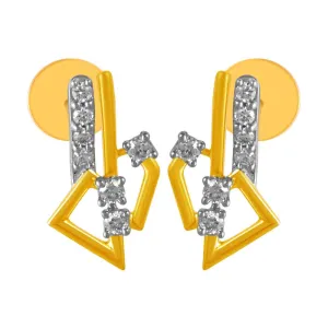 14KT (585) Yellow Gold & Diamond geometric Design Stud Earrings