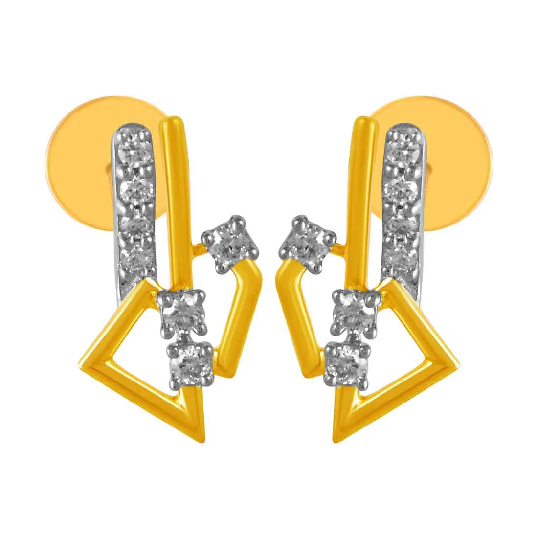 14KT (585) Yellow Gold & Diamond geometric Design Stud Earrings