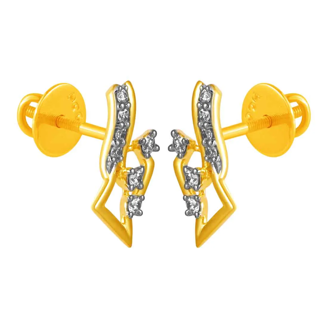 14KT (585) Yellow Gold & Diamond geometric Design Stud Earrings