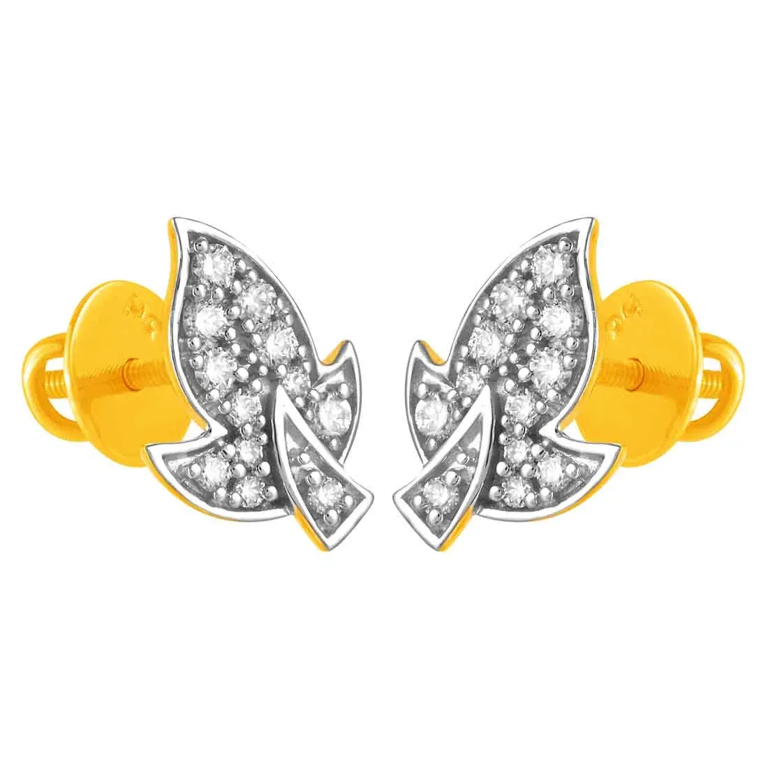 14KT (585) Yellow Gold & Diamond Leafy Stud Earrings