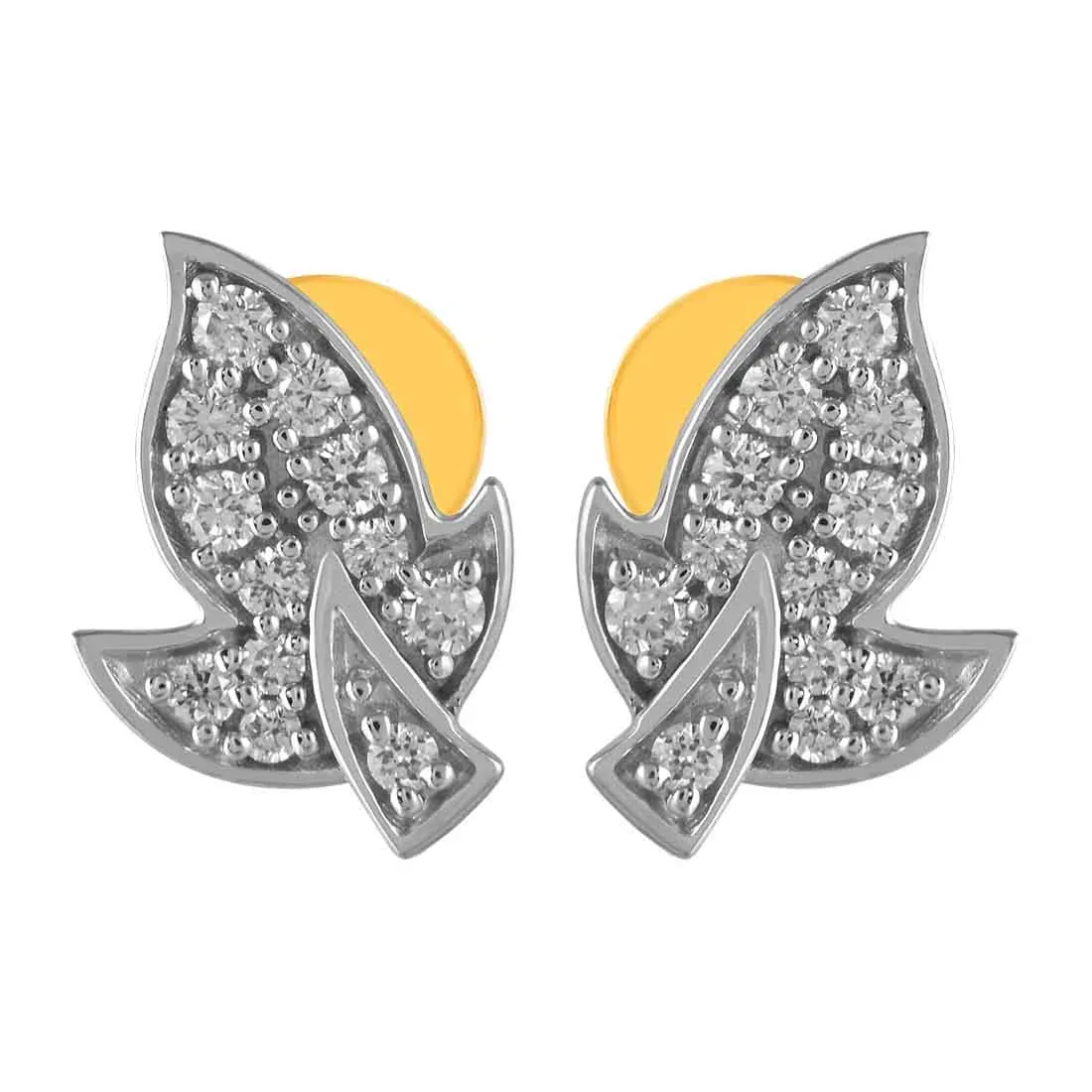 14KT (585) Yellow Gold & Diamond Leafy Stud Earrings