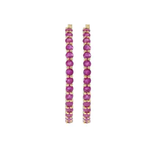 14KT Yellow Gold Round Ruby Hoop Earrings