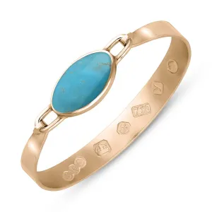 18ct Rose Gold Turquoise King's Coronation Hallmark Wide Oval Bangle