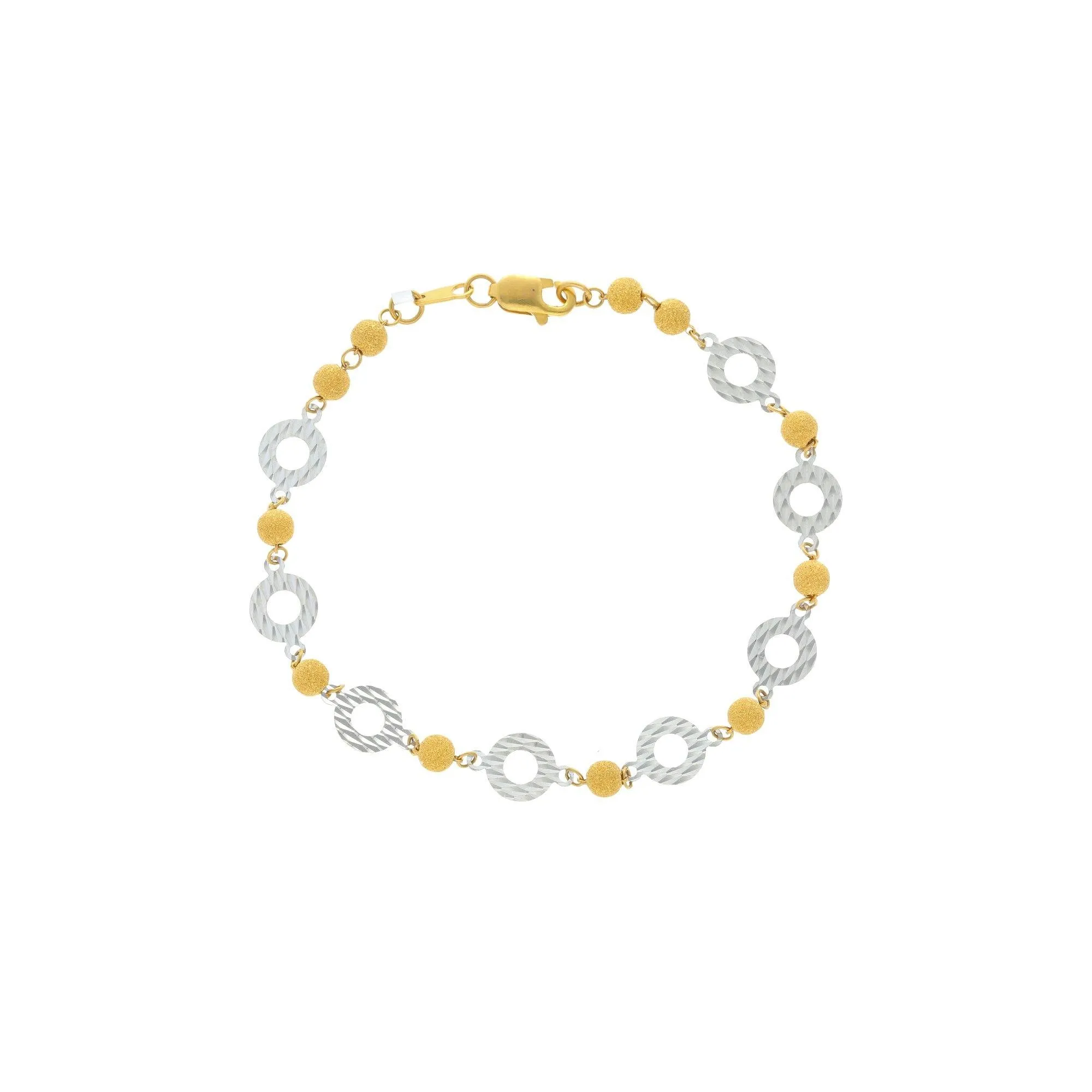 22K Yellow Gold Link Peace Bracelet W/ White Gold Disc Accents, 6.5 grams