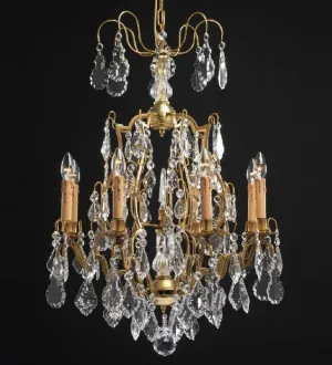 8 Light Natural Brass Chandelier With Bohemian Crystals