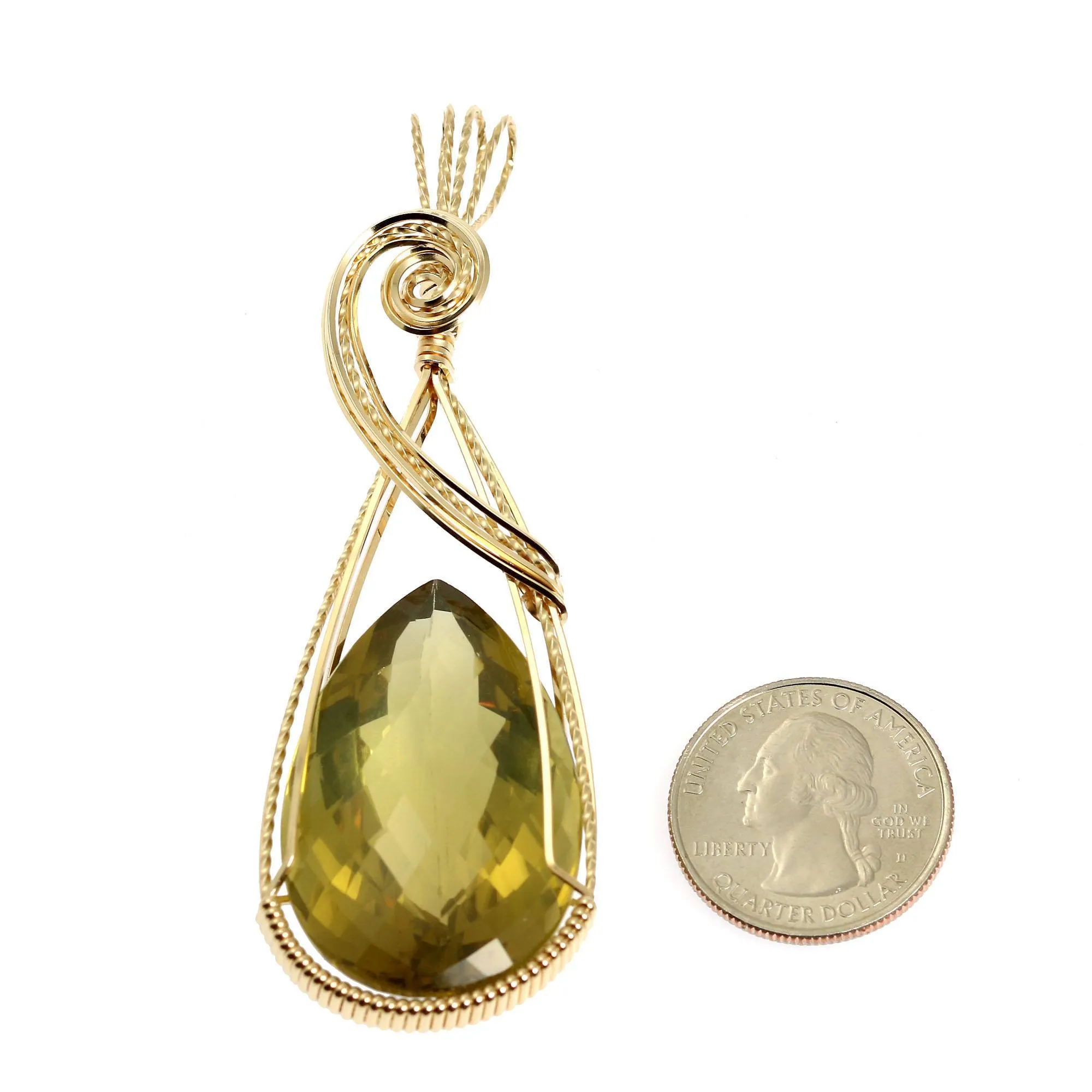 84.5 CT Green Gold Quartz 14K Gold-filled Wire Wrapped Pendant