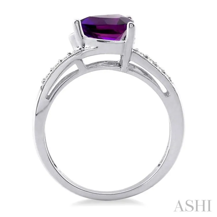 8x8mm Trillion Cut Amethyst and 1/20 Ctw Single Cut Diamond Ring in 10K White Gold