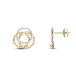 9K 3 Colour Gold Triple Ring Knot Stud Earrings