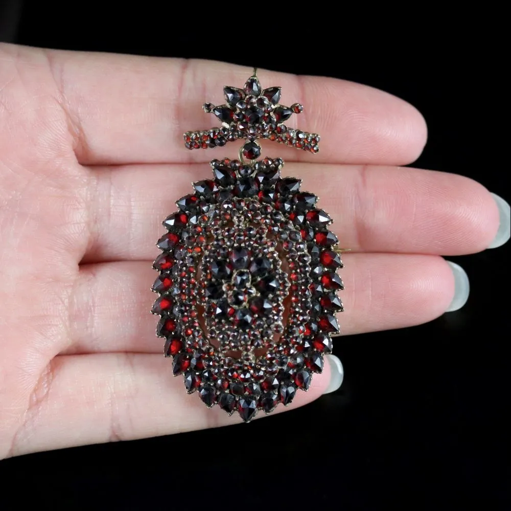 Antique Victorian Bohemian Garnet Locket Brooch Circa 1880