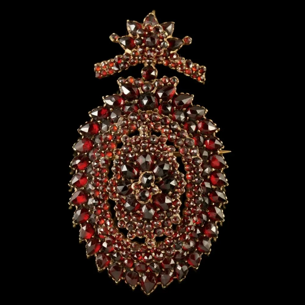 Antique Victorian Bohemian Garnet Locket Brooch Circa 1880