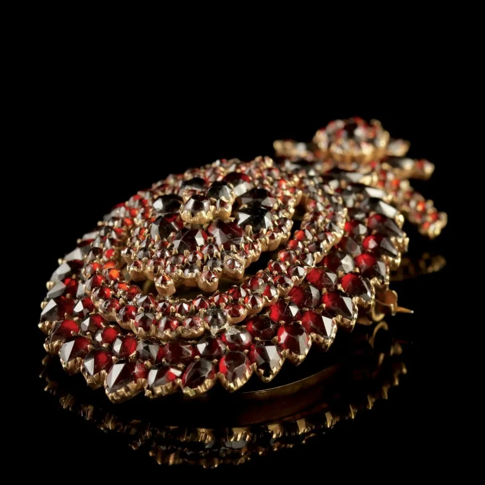 Antique Victorian Bohemian Garnet Locket Brooch Circa 1880