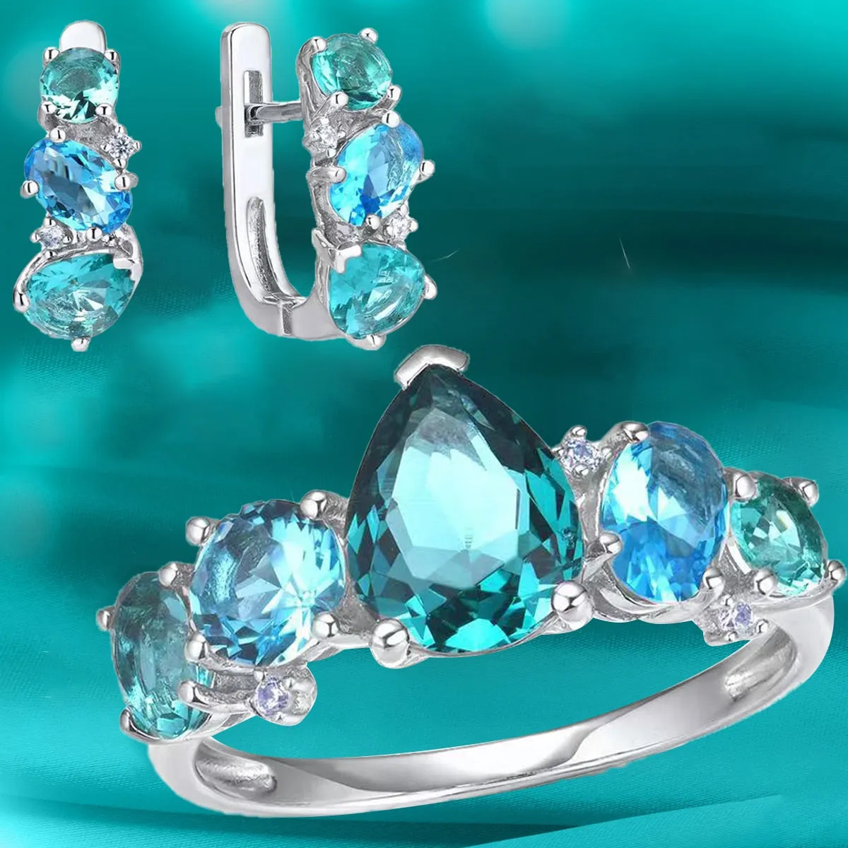 Aqua Blue Ring Set