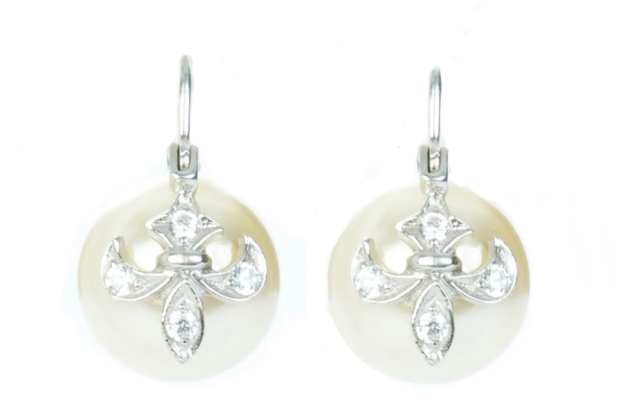 Athena Pearl Drop Earrings (Fleur-de-lis)