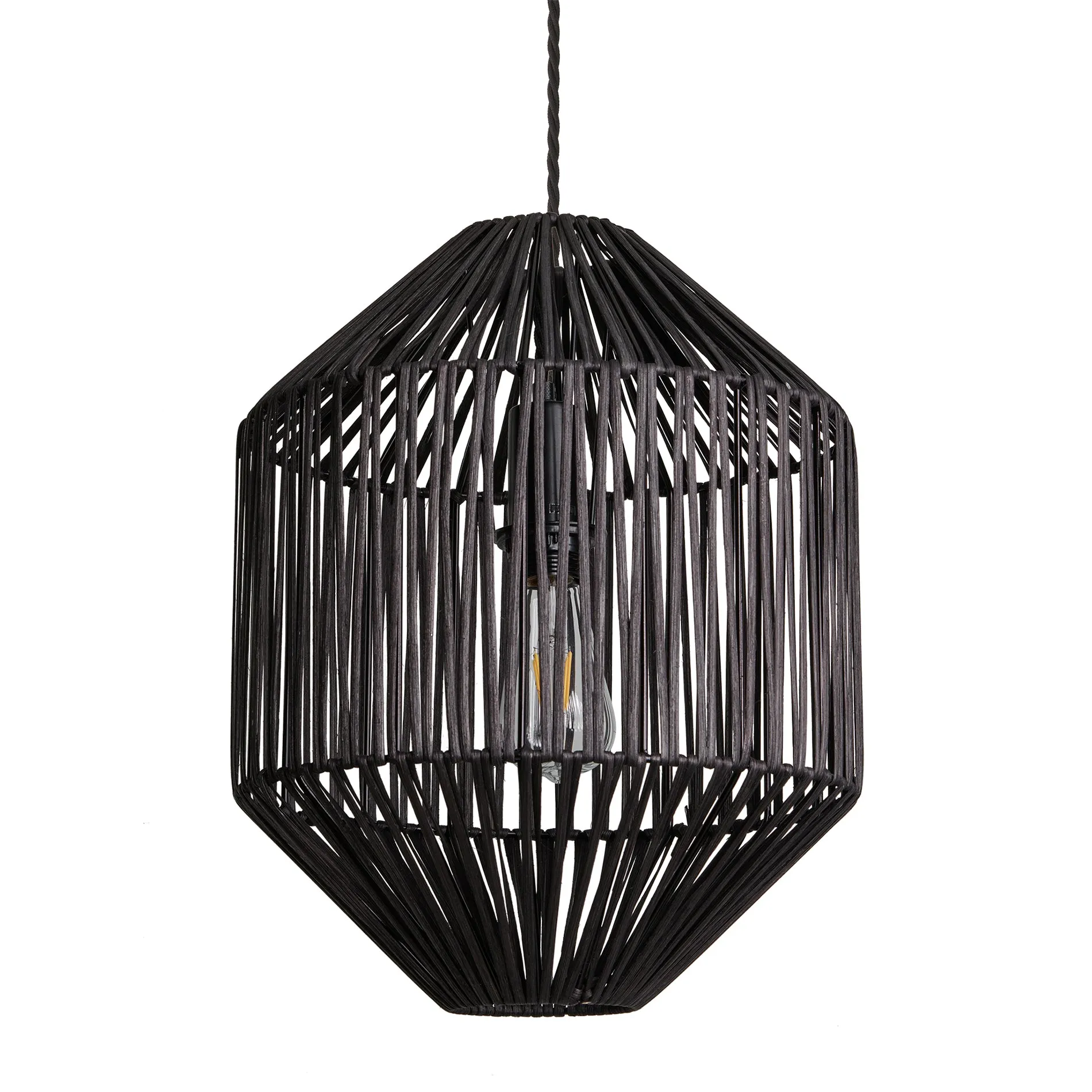 Boho Rattan Ceiling Pendant Light - 12 Inch - Diamond - Black