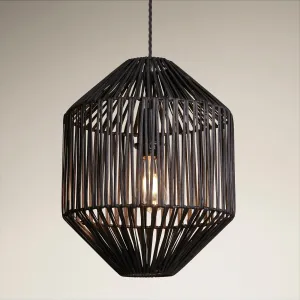 Boho Rattan Ceiling Pendant Light - 12 Inch - Diamond - Black