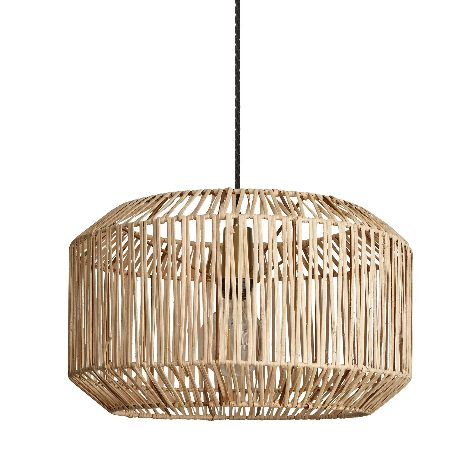 Boho Rattan Ceiling Pendant Light - 18 Inch - Drum - Natural