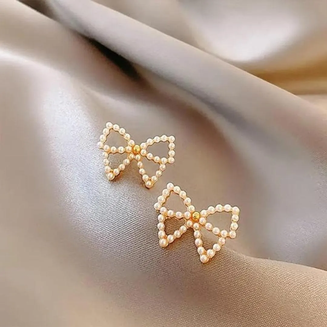 Bow Shaped Pearl Earrings