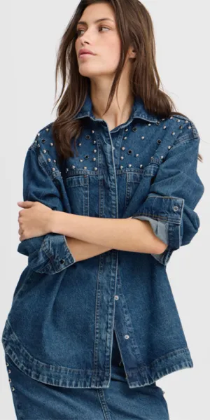 B.Young Studded Denim Shirt Jacket