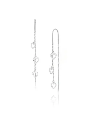 Carlton London Rhodium Plated Minimal Threader Earrings With Hearts