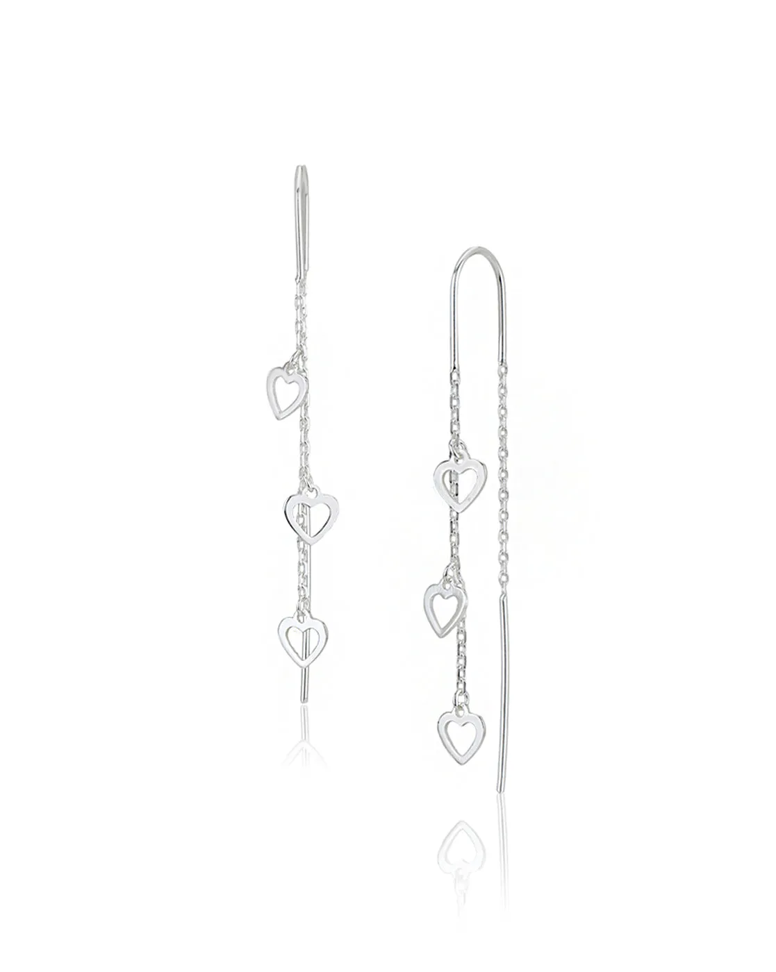 Carlton London Rhodium Plated Minimal Threader Earrings With Hearts