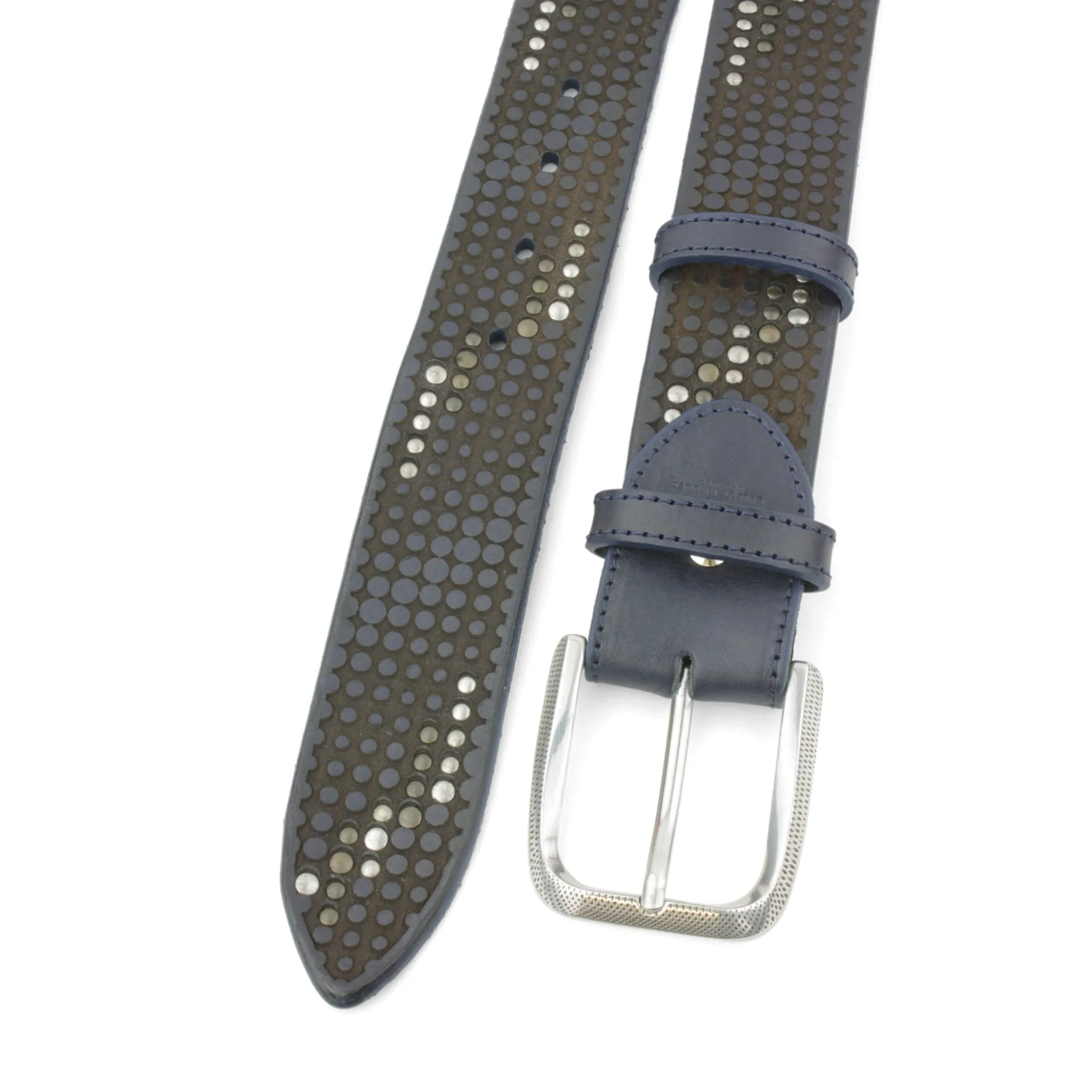 Clyde Navy Studded Dimple Prong Belt