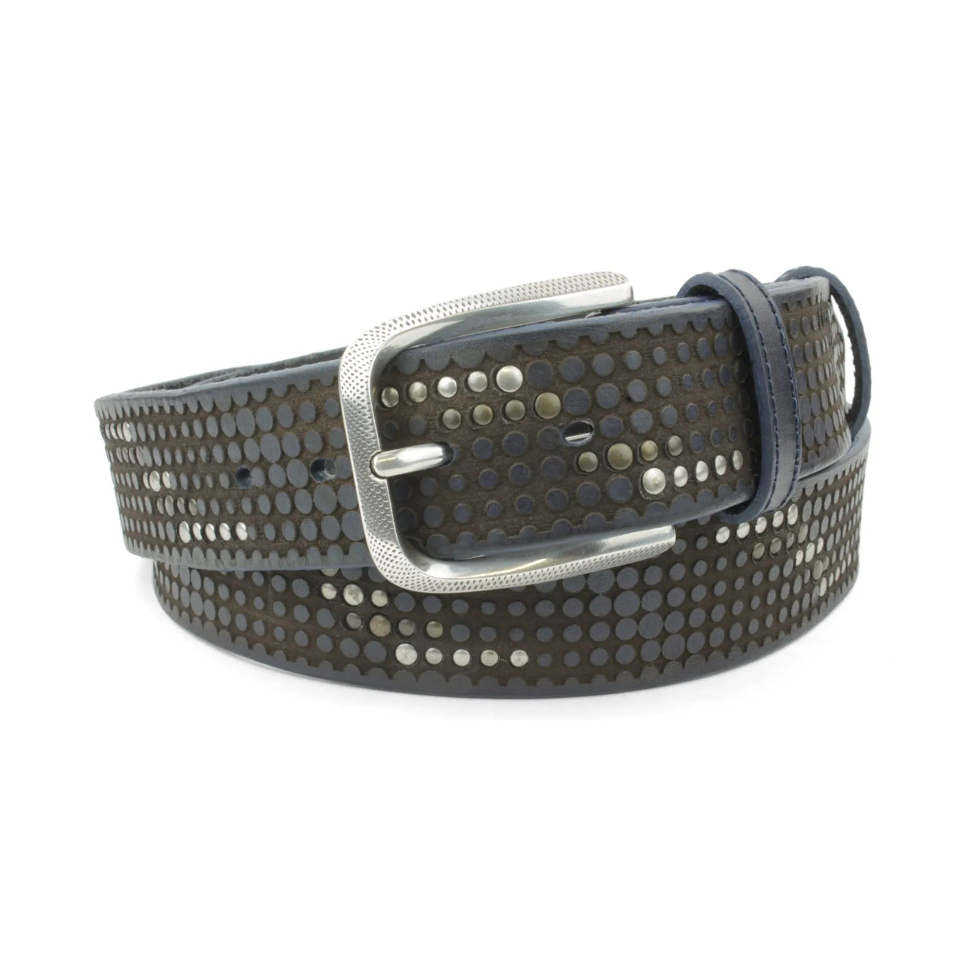 Clyde Navy Studded Dimple Prong Belt