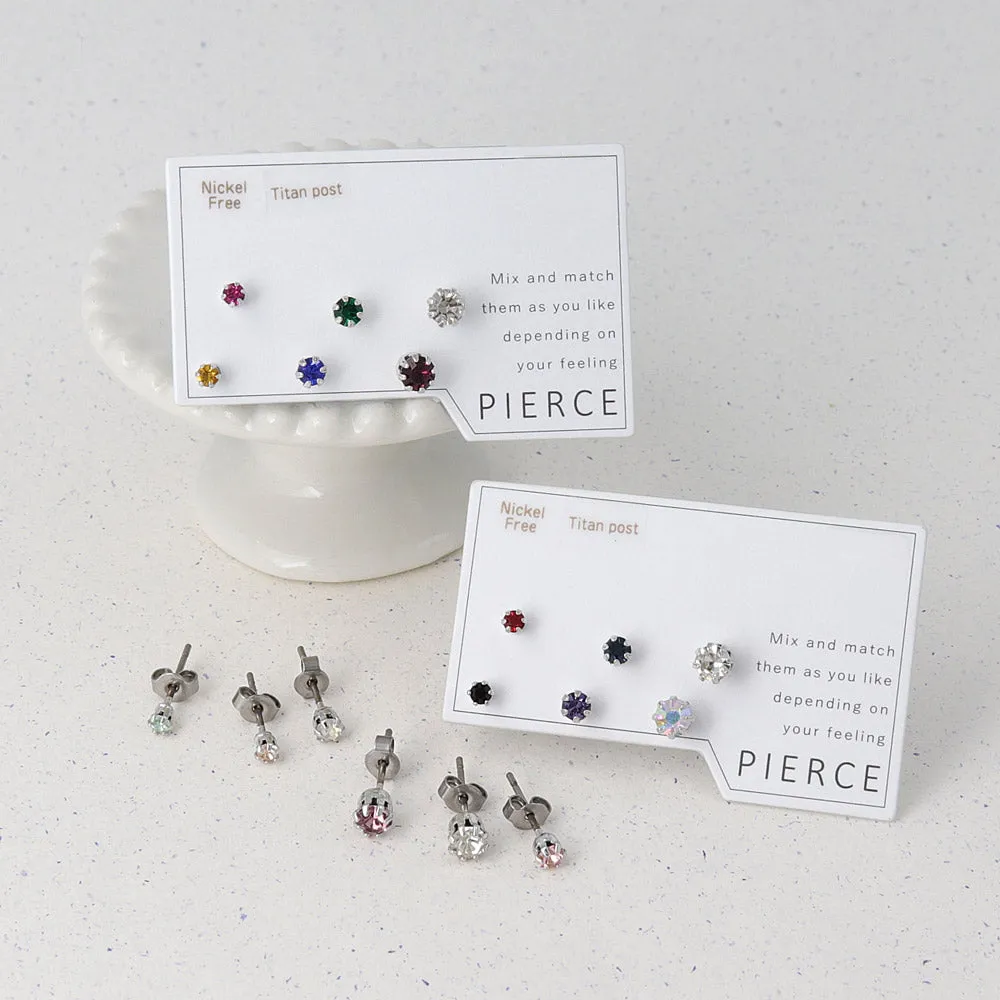 Color Stone Stud Earring Set