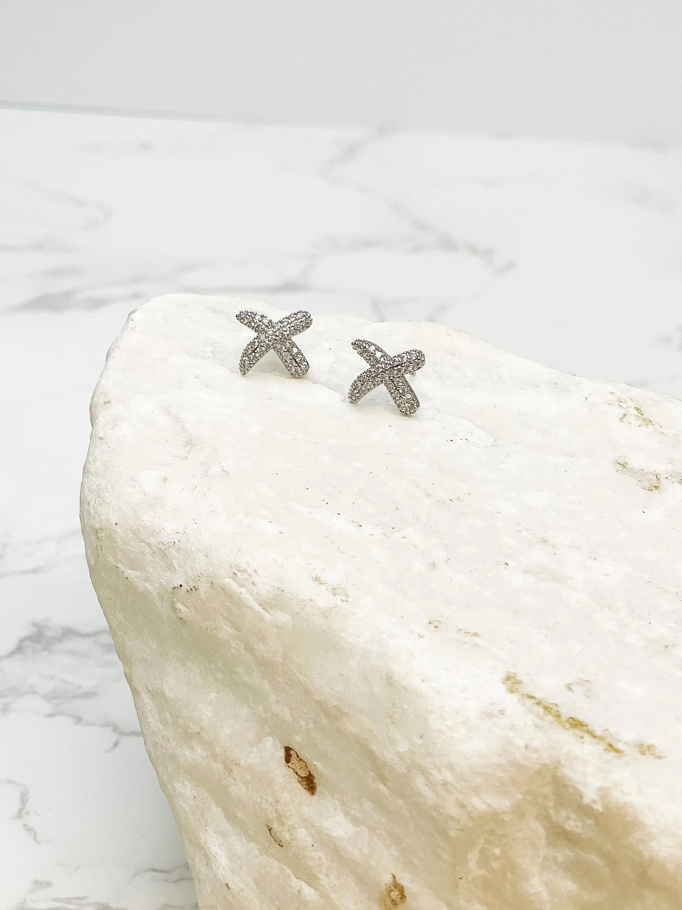 Cubic Zirconia X Stud Earrings - Silver