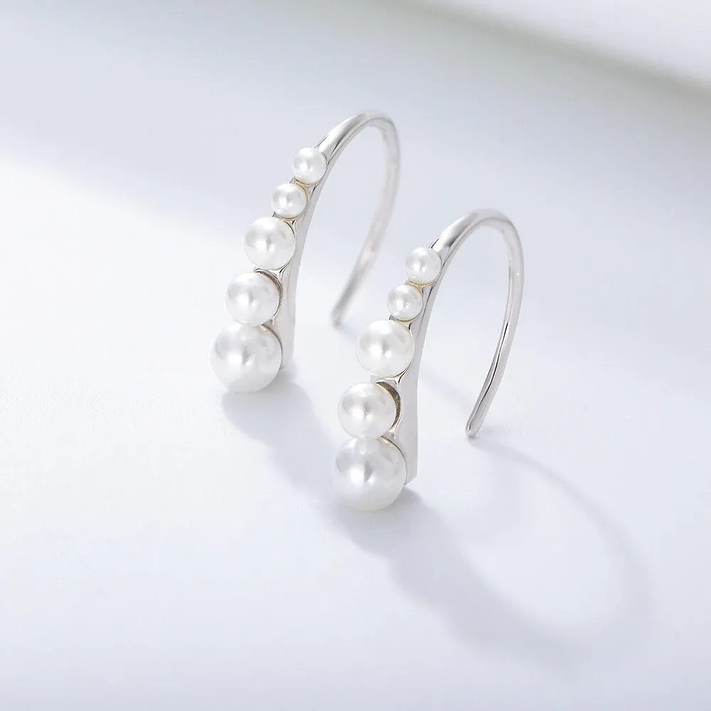 Curved Pearl Silver Studs Earrings for Women