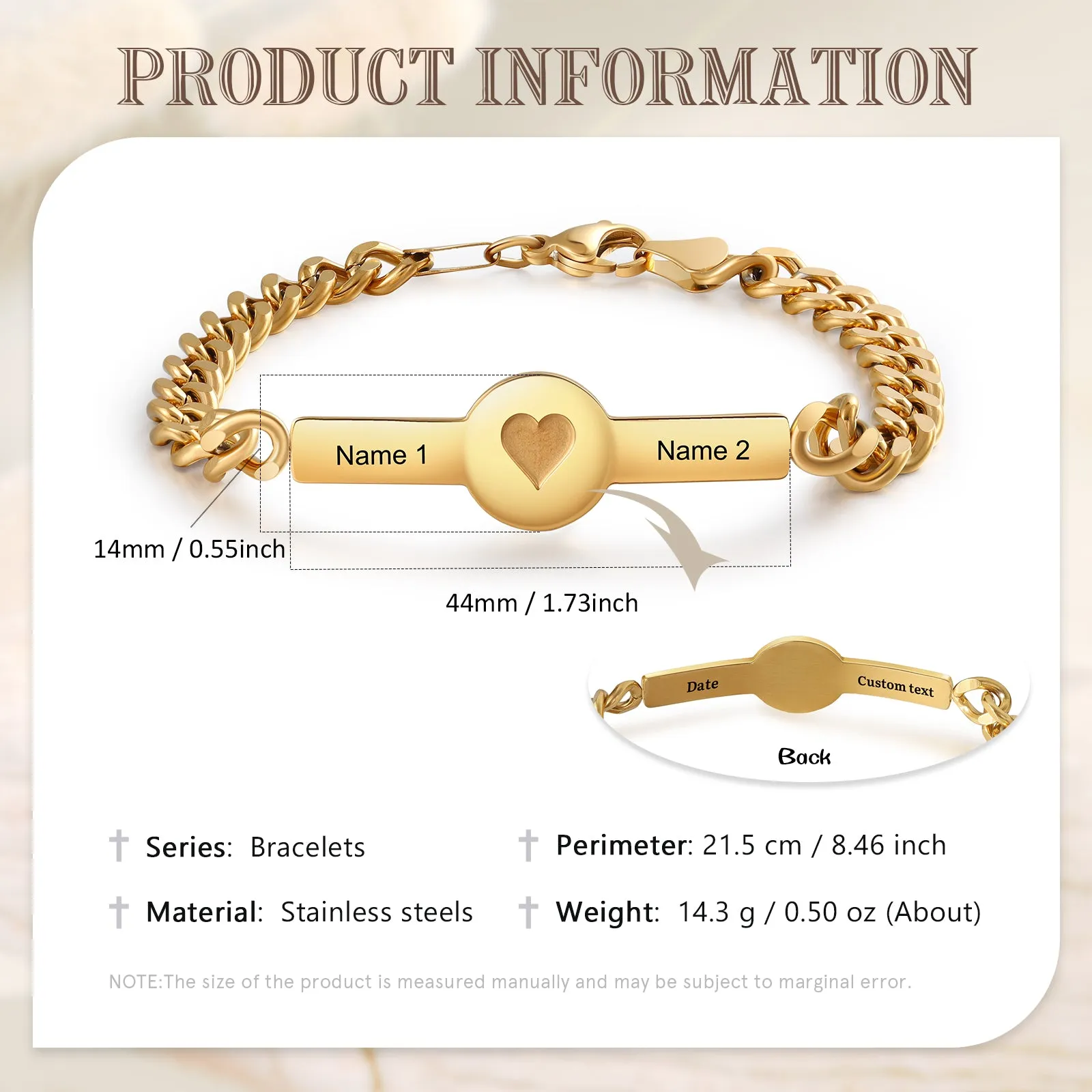 Custom Name Text Heart Shape Couple Bracelet