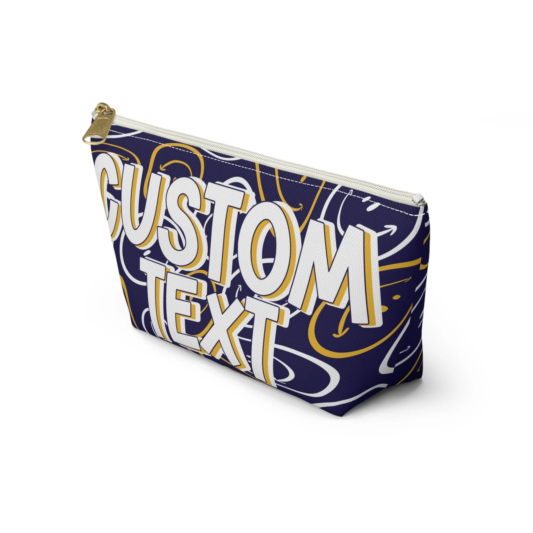 Custom Text - Navy and Gold Makeup Bag