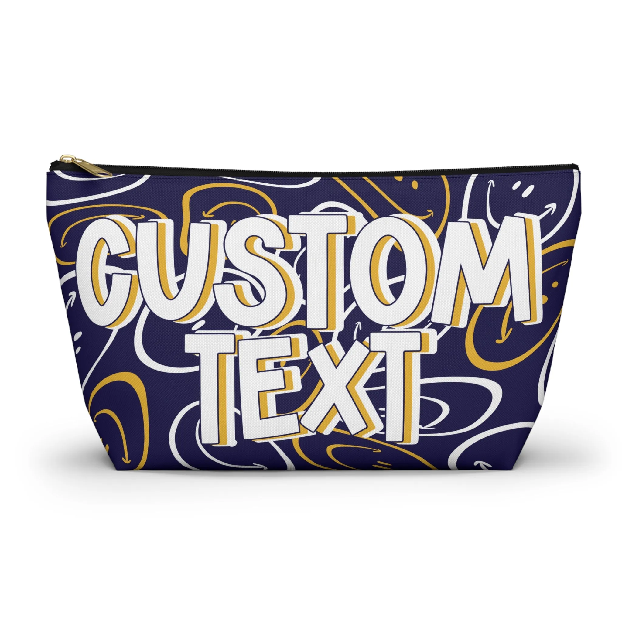 Custom Text - Navy and Gold Makeup Bag