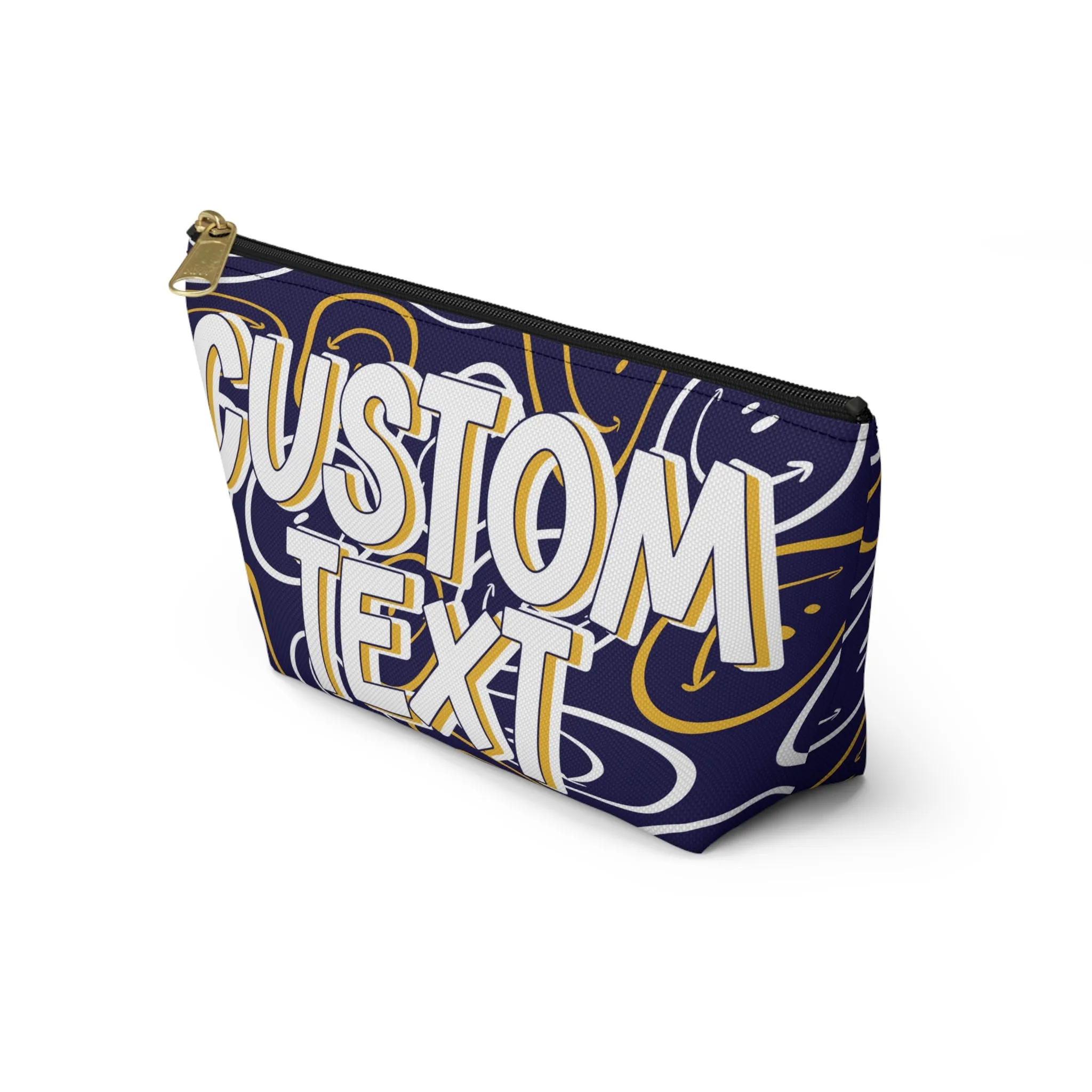 Custom Text - Navy and Gold Makeup Bag