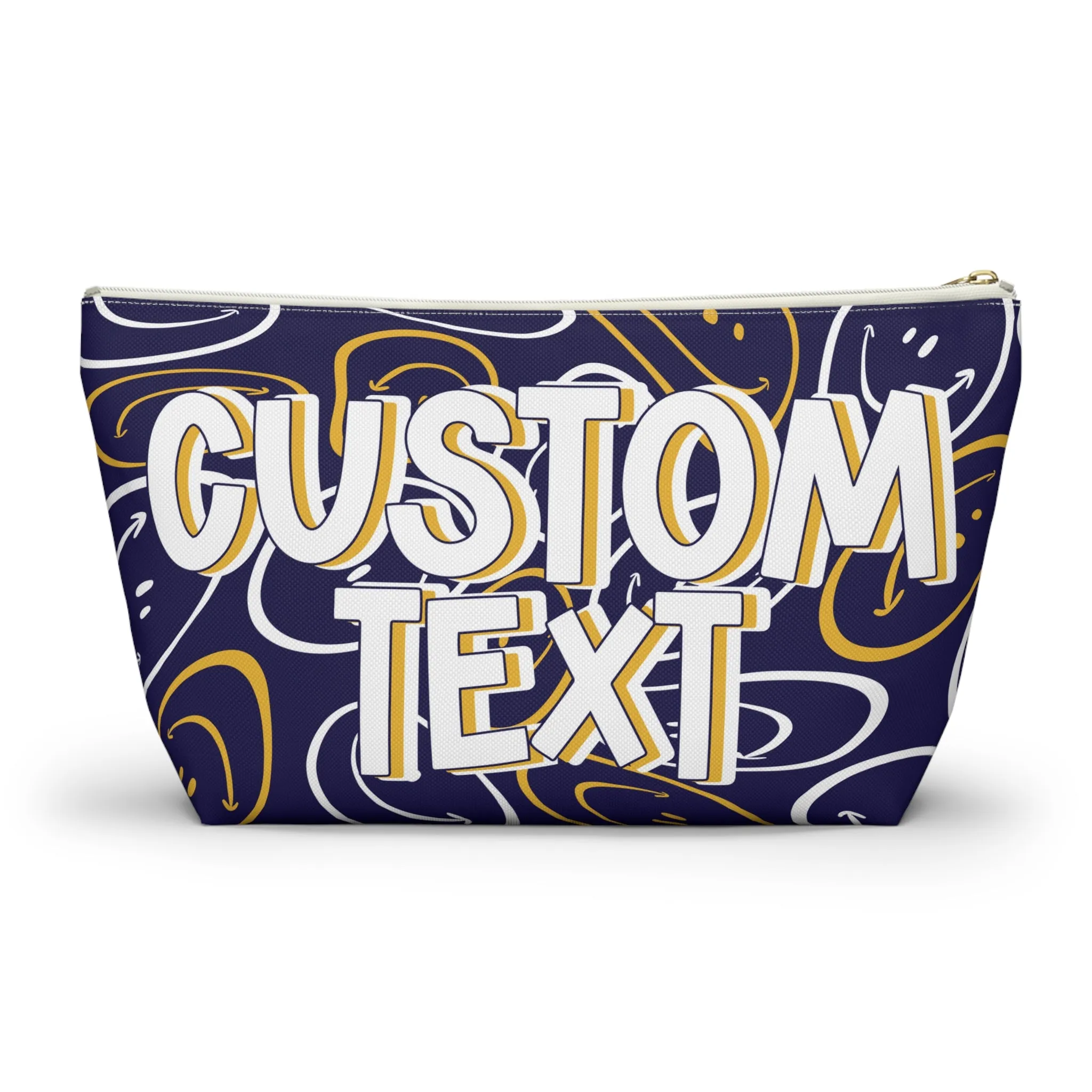 Custom Text - Navy and Gold Makeup Bag