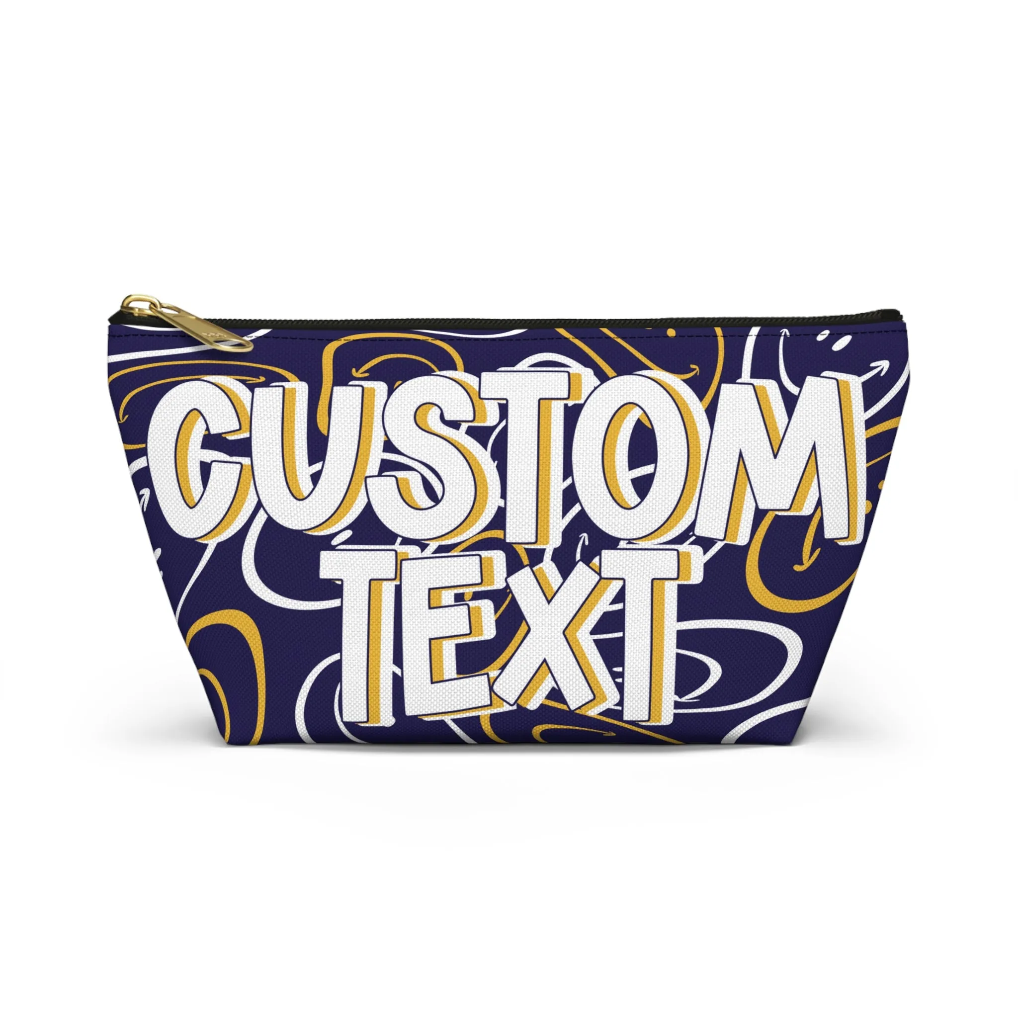 Custom Text - Navy and Gold Makeup Bag