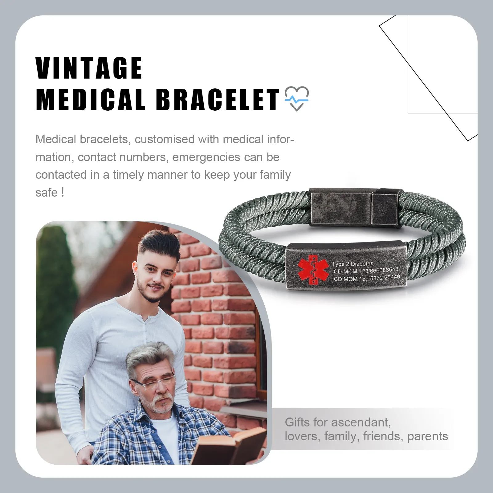 Custom Text Vintage Medical Bracelet