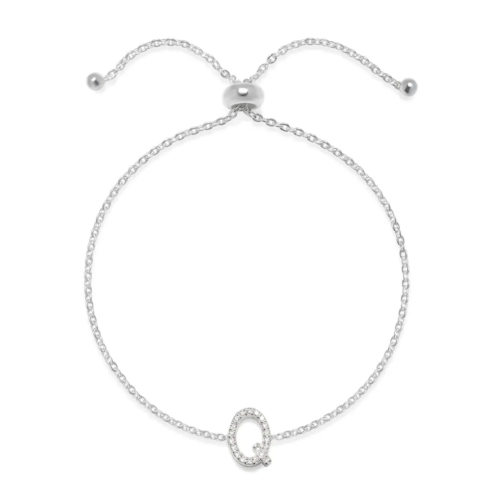 Diamond Initial Bracelet Silver