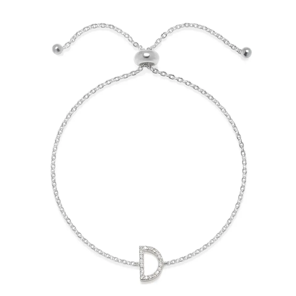 Diamond Initial Bracelet Silver