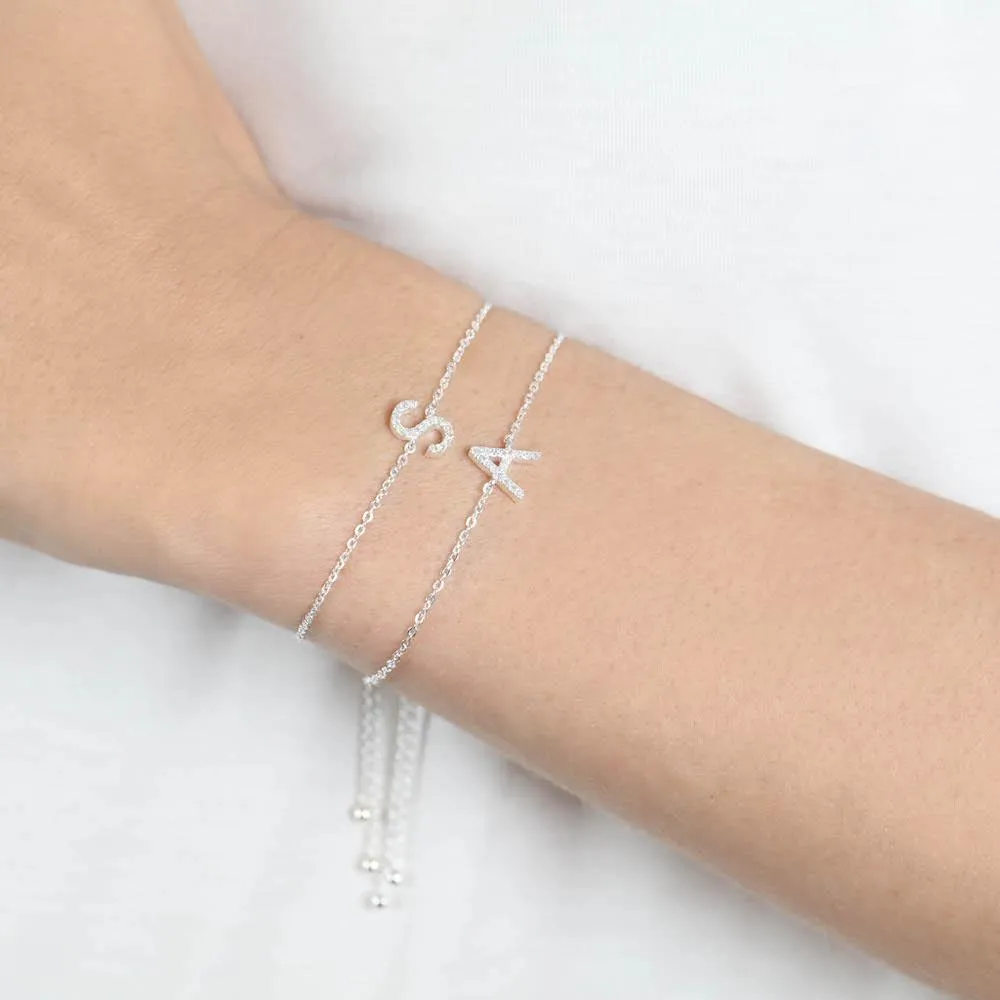 Diamond Initial Bracelet Silver