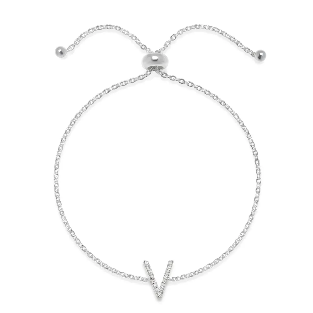 Diamond Initial Bracelet Silver