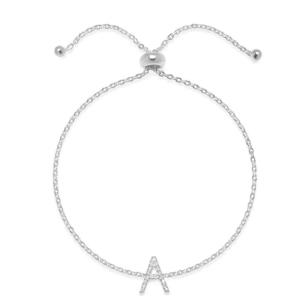 Diamond Initial Bracelet Silver