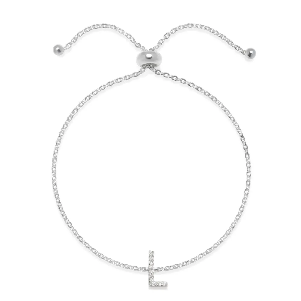 Diamond Initial Bracelet Silver