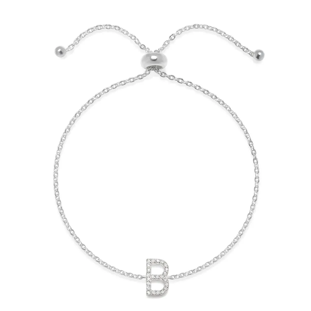 Diamond Initial Bracelet Silver